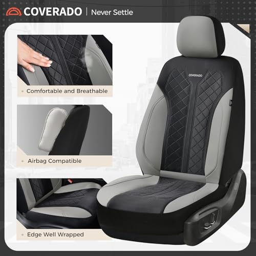 Image of Coverado Front Seat Covers, Automotive Seat Covers 2 Seats, Leather Car Protectors 2-Pack, Auto Seat Covers Spill-Proof Design Universal Fit for SUV, Vans, Sedan, Truck