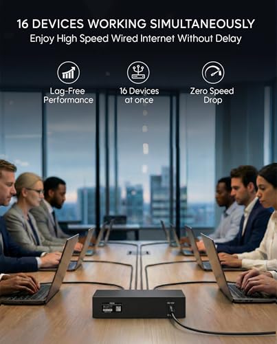 Image of FEDUS NEXTPORT-16000, 16 Port Gigabit Ethernet Network Switch | 10 /100 /1000 Mbps Unmanaged LAN Splitter Hub | Premium Metal Fanless Desktop | 6KV Surge Protection, Plug & Play for PC, CCTV, Router