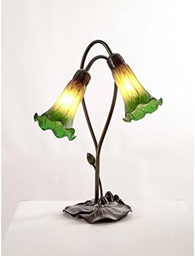Loxton L018A/G 2 Light Lily Tiffany Style Table Lamp Antique Brass Green Shade