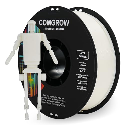 Image of Comgrow ABS 3D Printer Filament, 1.75mm, Heat Resistant, 1kg, White, 1.75mm Diameter, 1lb Weight, Acrylonitrile Butadiene Styrene Material