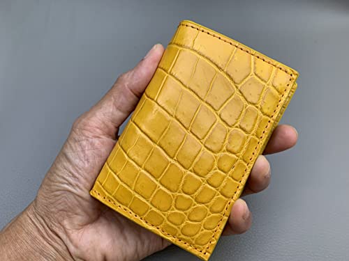 Yellow Genuine Alligators Crocodile Double Side Leather Credit Card Holder4