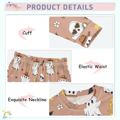 Pajama Sets Long Sleeve Cute Halloween Pattern with Ghost Soft Comfy Sleepwear 2 Piece PJS 3-8T4