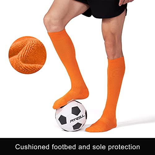 Fitrell 2/3 Pack Soccer Socks For Youth Kids Adult Baseball Softball Football Socks For Men Women Boys Girls,Orange,Small thumb #4