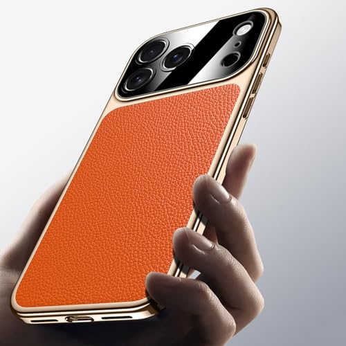 Étui en cuir véritable iPhone 17 Pro orange cadeau mixte