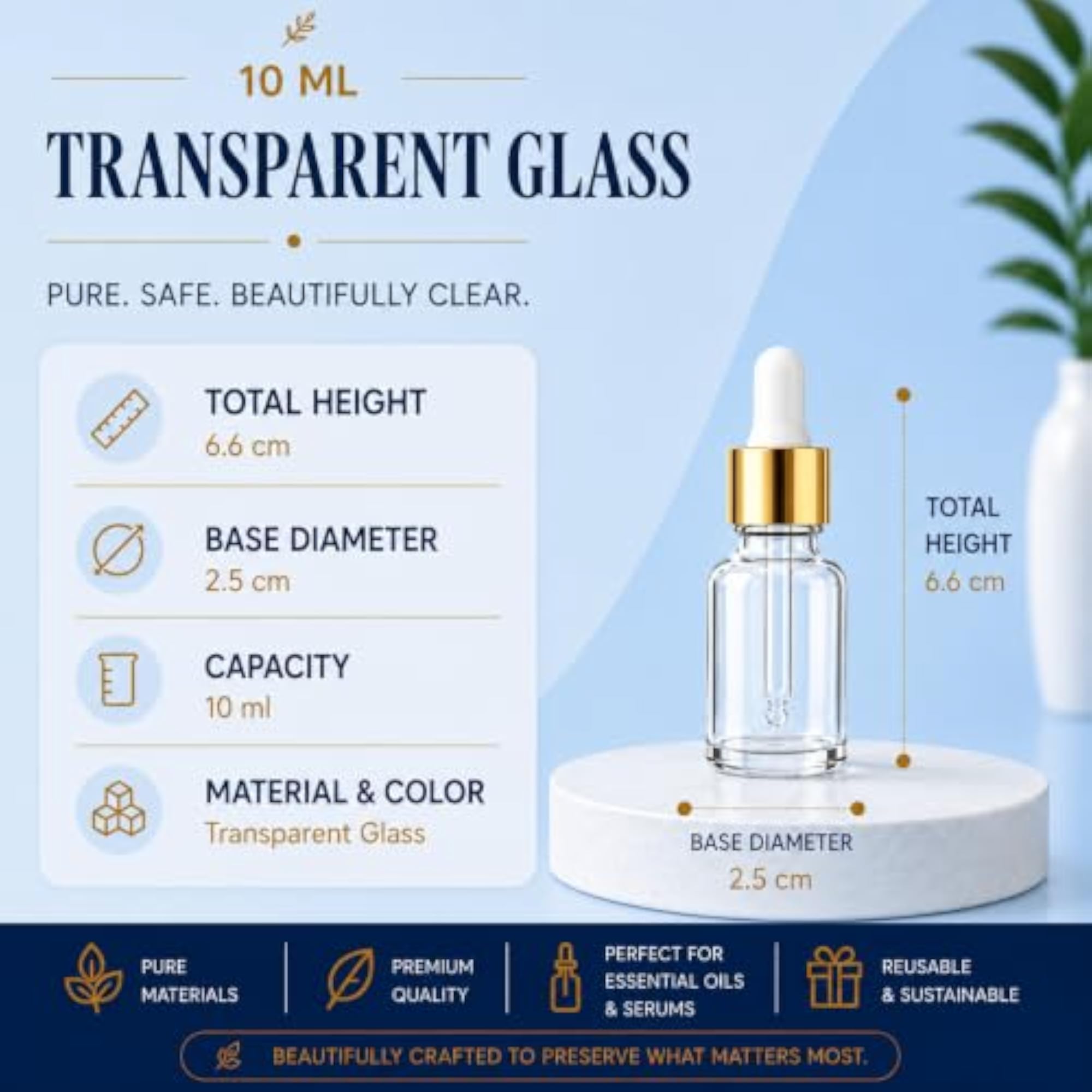 10ML Transparent Empty Glass Dropper Bottles