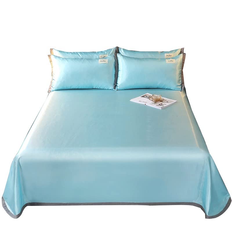 GMGQJST Sabanas Seda 1 Juego de sábanas de Seda Helada de Verano for Aire Acondicionado, Lavado a máquina, Juegos de sábanas Disponibles, tamaño Queen, sábanas de 6 Colores(Sky Blue,1.5m Bed 3pcs)