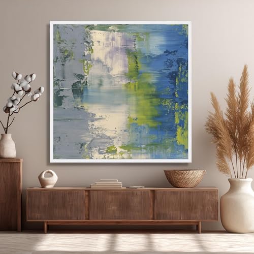 Tableau abstrait moderne bleu-vert XINBAO 80x80 cm encadré - 2