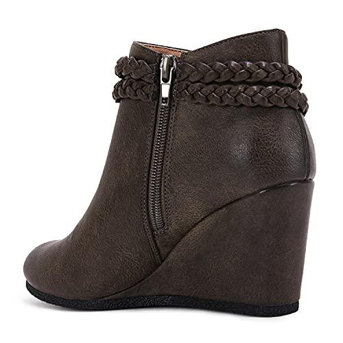 Image of Fashare Womens Wedge Ankle Boots Braided Fringe Strap Western Heeled Fall Booties Dress Shoes