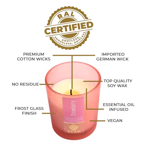 Image of EKAM Strawberry Votive Soy Wax Scented Candle, 40 Grams, 10 Hours Burn Time| Long Lasting Premium Candles | Ideal for Home Decor | Gifting & Aromatherapy
