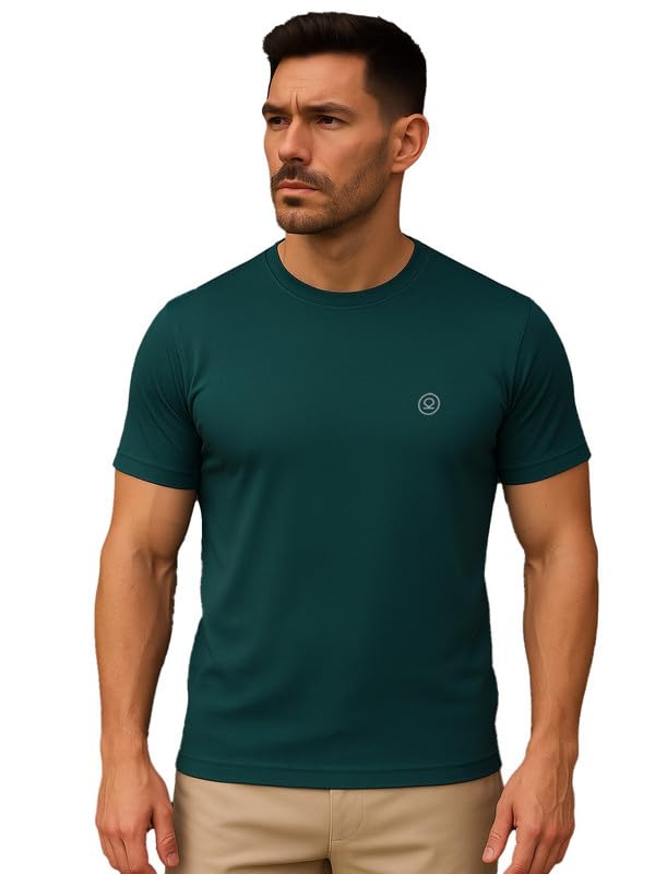 Men Polyester Solid Quick Dry Half Sleeve Regular Fit Round Crew Neck Active Sportswear Gym T-Shirt for Workout Training Running and Fitness Activities