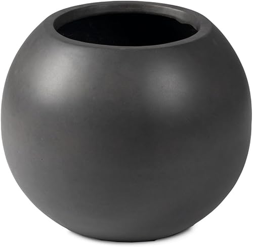Ash & Ember Onyx - Maceta redonda de cerámica de 24 pulgadas de diámetro para interiores y exteriores, carbón, decoración del hogar, maceta moderna