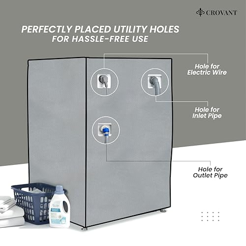 Image of Premium PVC-Coated Washing Machine Cover for Front Load | Compatible with IFB | Waterproof & Dustproof | Fits 6-8 Kg | Size: 63 x 63 x 81 cm (Silver Grey)