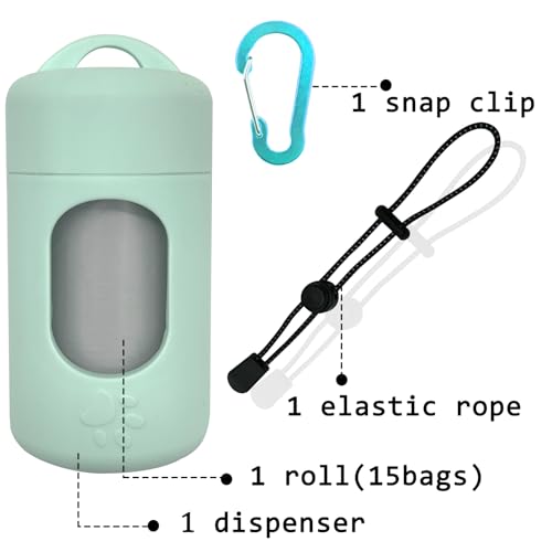 Image of Dog Poop Bag Dispenser for Leash with Snap Clip, Skin-friendly Texture Waste Bag Holder for Dog Walks and Cats, Pets Litter Bag Container, Indoor & Outdoor Use (Green, 1)