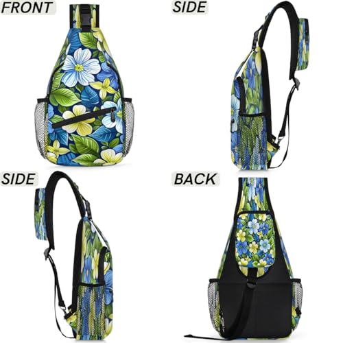 Bolso cruzado tipo sling para mujer y hombre azul floral miniatura 6