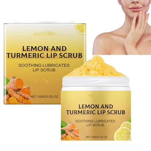 Natural Turmeric Lemon Lip Scrub for Dark Lips, Turmeric Lemon Lip Nourishing Scrub for Chapped and Dried lips hydrates, Fading Lip Lines, Dull Dark Lips, Turmeric Lip Scrub (1pcs)