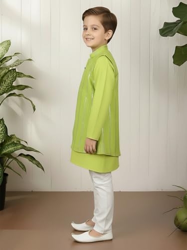 Image of POLKA TOTS Boys Cotton Ethnic Kurta Pajama Set with Attached Koti | Ethnic Motif Wear Kids Kurta Pyjama for Boys & Toddlers | Traditional Dress for Weddings & Festivals | Festive Jubba Set for Babies