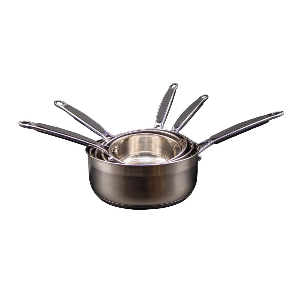 Schumann Professionnel - Lot de 5 Casseroles Gamme Eternelle - Compatibles Tous feux dont Induction - Acier Inoxydable sans PFOA - Poignées Accroche Confort en Silicone 12/14/16/18/20cm