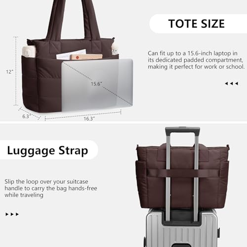 Image of Puffer Tote Bag for Women Quilted Nurse Bag Lightweight Work Bag for Teacher Travel Handbag with Multiple Pockets