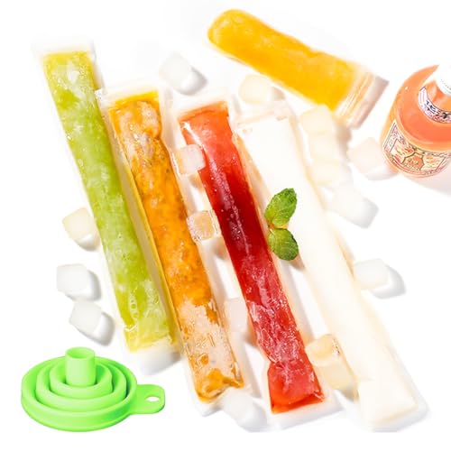 WALWAL 11"x2" Disposable Ice Pop Bags with Zip Seals and Funnel, DIY Popsicle Molds for Homemade Yogurt Juice Smoothies(100 PCS)