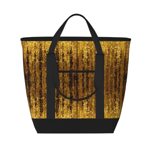 WANLON Bolsa de mano aislada de gran capacidad con lentejuelas doradas, reutilizable, hombro ajustable, perfecta para el trabajo, picnic y viajes, Black, Talla única