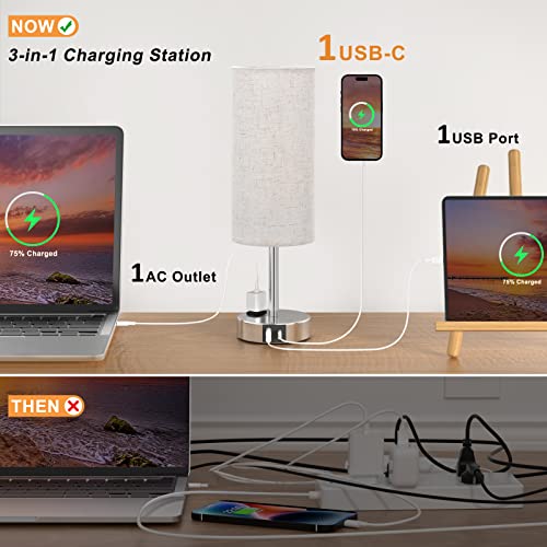 Cream Touch Lamps For Bedrooms Set Of 2-3 Way Bedroom Lamps For Nightstand, Modern End Table Lamp With Usb C Ports Outlets, Two Dimmable Bed Side Lamps For Living Room, Night Stand Light (Cream) #TOP2