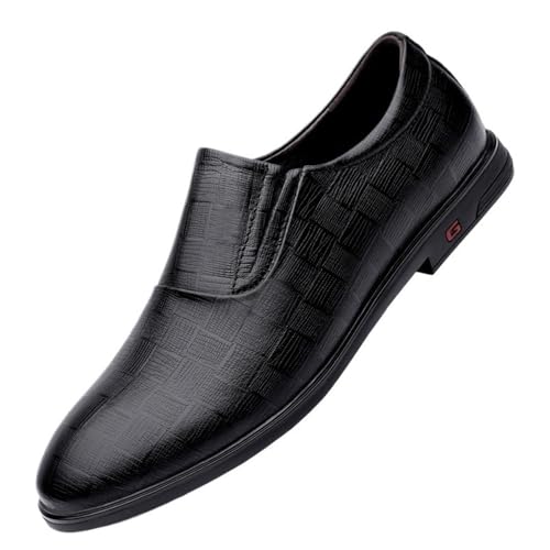 Vintage Brown Leather Loafers for Men Slip On Casual Dress Shoes Wedding Business Comfortable Trendy Checkered Flats