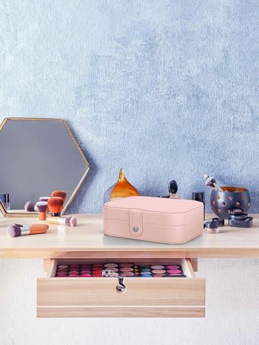 Image of Cortina Jewellery Organiser PU Leather Zipper | Portable Storage Box Case with Dividers | Container for Rings, Earrings, Necklace Home Organizer - Beige