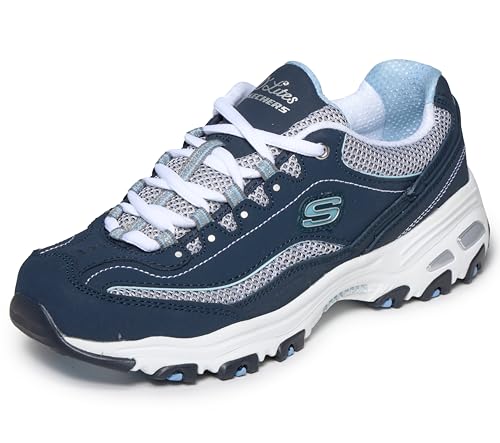 Skechers womens D'lites - Life Saver Memory Foam Lace-up Sneaker,Navy/White,10 W US