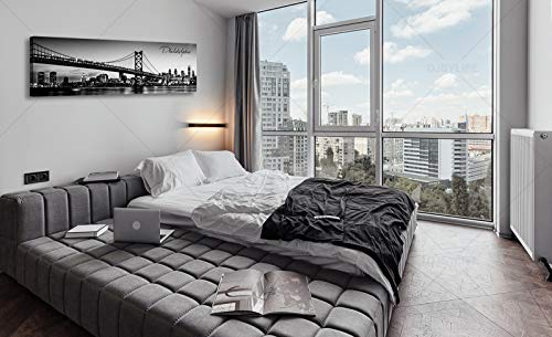 Image of DJSYLIFE Black and White Philadelphia Skyline City Wall Art 13.8 inchx47.3 inch | Gallery Wrapped Canvas with Durable Wood Frame, Waterproof Surface, Easy to Hang in Bedroom,Living Room or Home Office