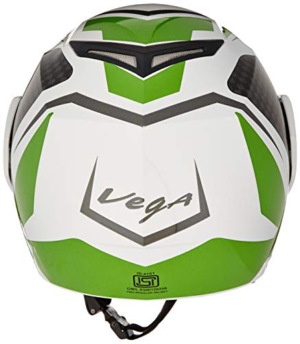 Image of Vega Crux Dx Checks Flip-Up Full Face Helmet White Green, Size: L(59-60 cm)