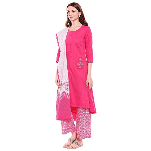 Image of BIBA Women Cotton A-Line Kurta Palazzo Suit Set