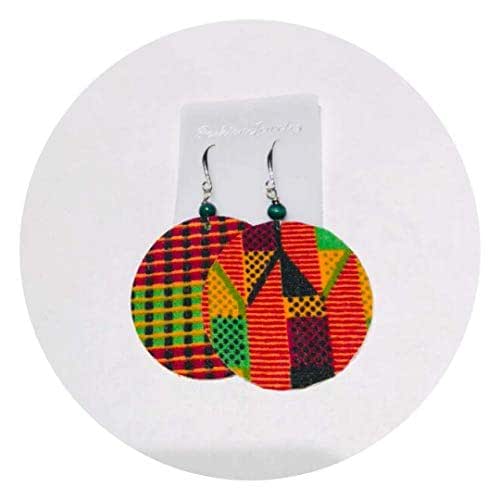 Kente Cloth Fabric Green Bead Earrings African Soul