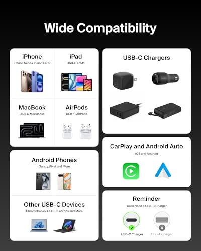 Belkin 2-Pack Braided USB-C to USB-C Cable 5ft 240W - Soft, Flexible Fast-Charging Cable, Type C Charger Cord for iPhone 17 & 16 Series, Galaxy S25, Pixel 10, iPad Pro, & More - Black