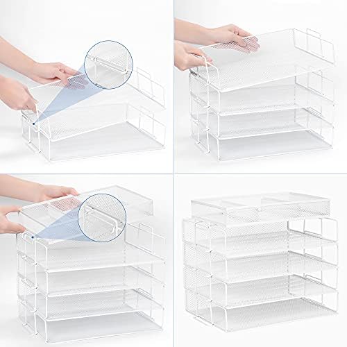 5 Tiers Stackable Letter Tray Office Desk Organizer A4 Paper Filing Trays Mesh White
