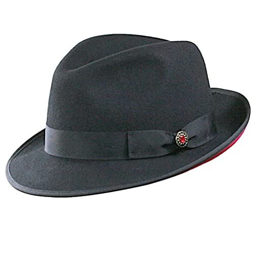 Levine Hats 100% Wool Velvet Red Bottom Satin Lined Fedora Hat (Large, Black) #TOP2