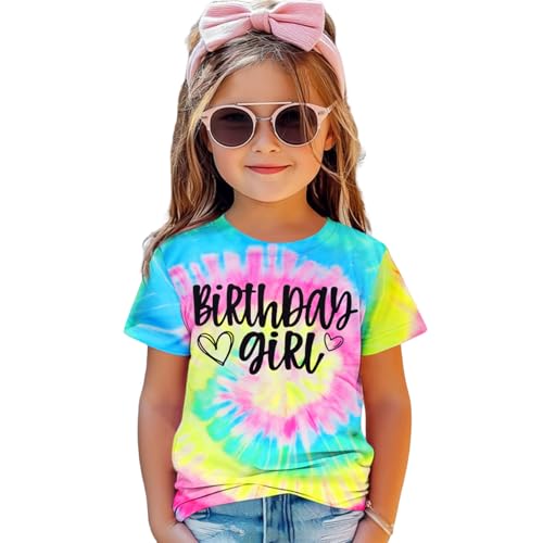 Birthday Girl Shirt Kids Toddler Girls Tie Dye Birthday T-Shirt Funny Bday Party Outfits Gift Summer Tee Tops 1-10Y