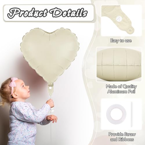 Image of 12 Pcs Cream Heart Balloons,18 Inch Heart Foil Balloons Love Balloon Valentine Balloon for Birthday Party Wedding Engagement Party Baby Shower Valentine Day Decorations