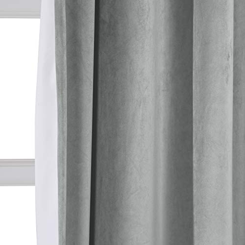 Chadmade Blackout Grey Velvet Extra Wide Drape 132 Inches Long Rod Pocket Curtain For Bedroom Patio Sliding Door 100Wx132L, 1 Panel, Grey, Leon Collection #TOP4