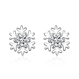 J.Vénus Damen Ohrstecker 925 Sterling Silber, Schneeflocke Ohrringe,Hypoallergen Geschenk fur Frauen Weihanchten, Exquisite Geschenkbox
