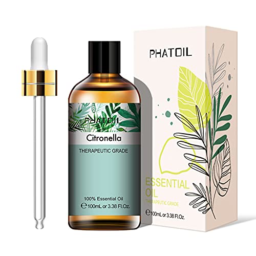 PHATOIL 100ML Citronella Essential Oil, Aromatherapy Essential Oils for Diffuser, Humidifier, Relax, Perfect Gifts, Huge 3.38fl.oz Bottle