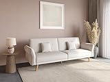 beige DecoInParis Canapé clic clac 3 Places en Tissu Beige Chili