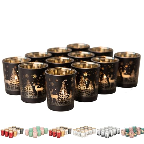 Kamelio 12er Set Teelichthalter Weihnachten Glas Windlicht Weihnachten...