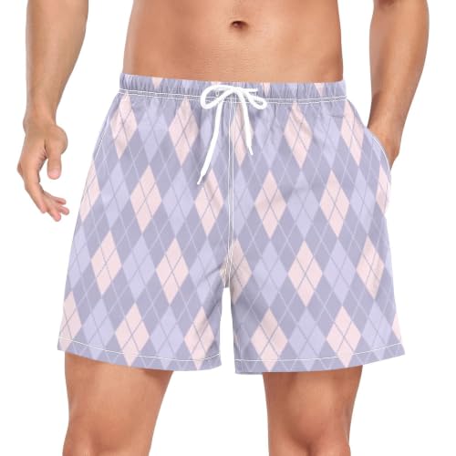 Bañador de secado rápido transpirable para hombre con diseño de cuadros morados de playa