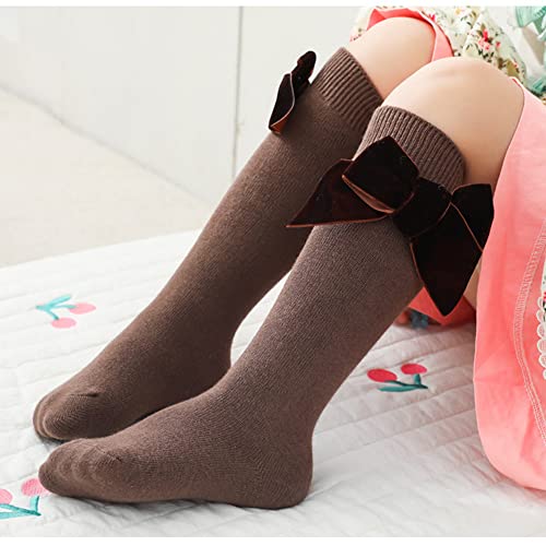 Baby Girls Knee High Socks Toddlers Vintage Bowknot Knit Socks Ruffled Tube Cotton Long Stockings for 1-8 Years4