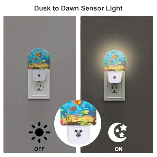 Image of Colorful Fish and Marine Corals Night Light Plug into Wall, Beautiful Underwater Ocean World Dusk to Dawn Night Light, 0.5w Energy Saving Sleep Friendly Nightlights for Kids Boys Girls