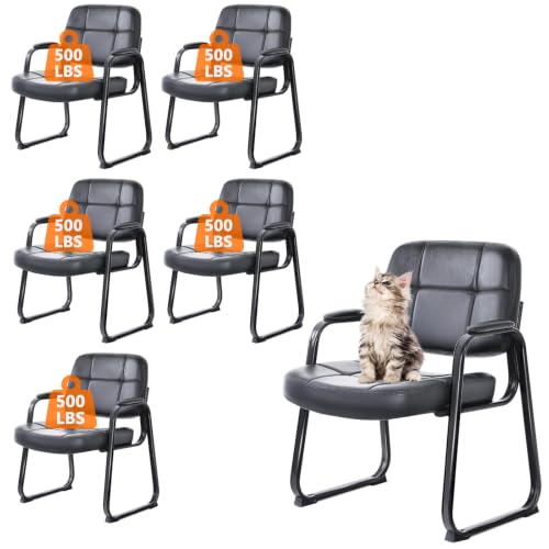 Image of CLATINA Big & Tall Waiting Room Guest Chair Comfortable Reception Chairs with Bonded Leather Padded Arm Rest and Sled Base for Office Reception Lobby and Conference Desk, Black(6 Pack)