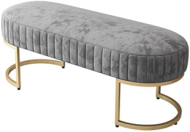 Luxury Velvet Ottoman Bench, Upholstered End of Bed Bench with Gold Metal Frame, Modern Accent Seating for Bedroom, Entryway, Hallway & Living Room (Grey, 100cm)-picture-29