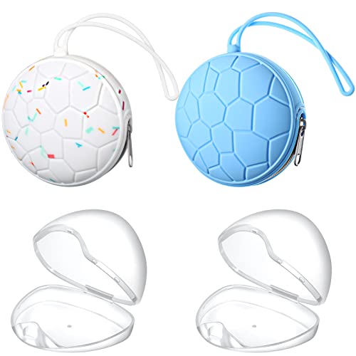 Image of Nuanchu 4 Pieces Pacifier Holder Case Set 2 Silicone Portable Pacifier Case Cover Pouch for Diaper Bag with 2 Transparent BPA Free Pacifier Storage Container Box(Blue, Lovely White)