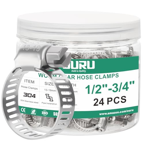 OURU 24PCS Hose Clamps Stainless Steel Adjustable 1/2
