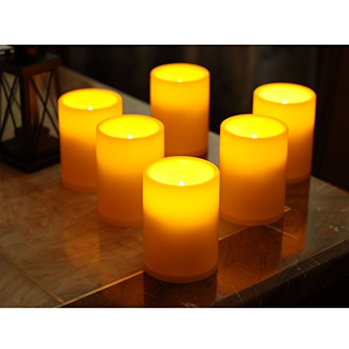Image of Flameless Flickering Plastic Led Candle, 6-Pack Battery Operated Pumpkin Color Remote Candle With Timer ,Fall, Autumn, Halloween Outdoor Decorations, 3x4 inch